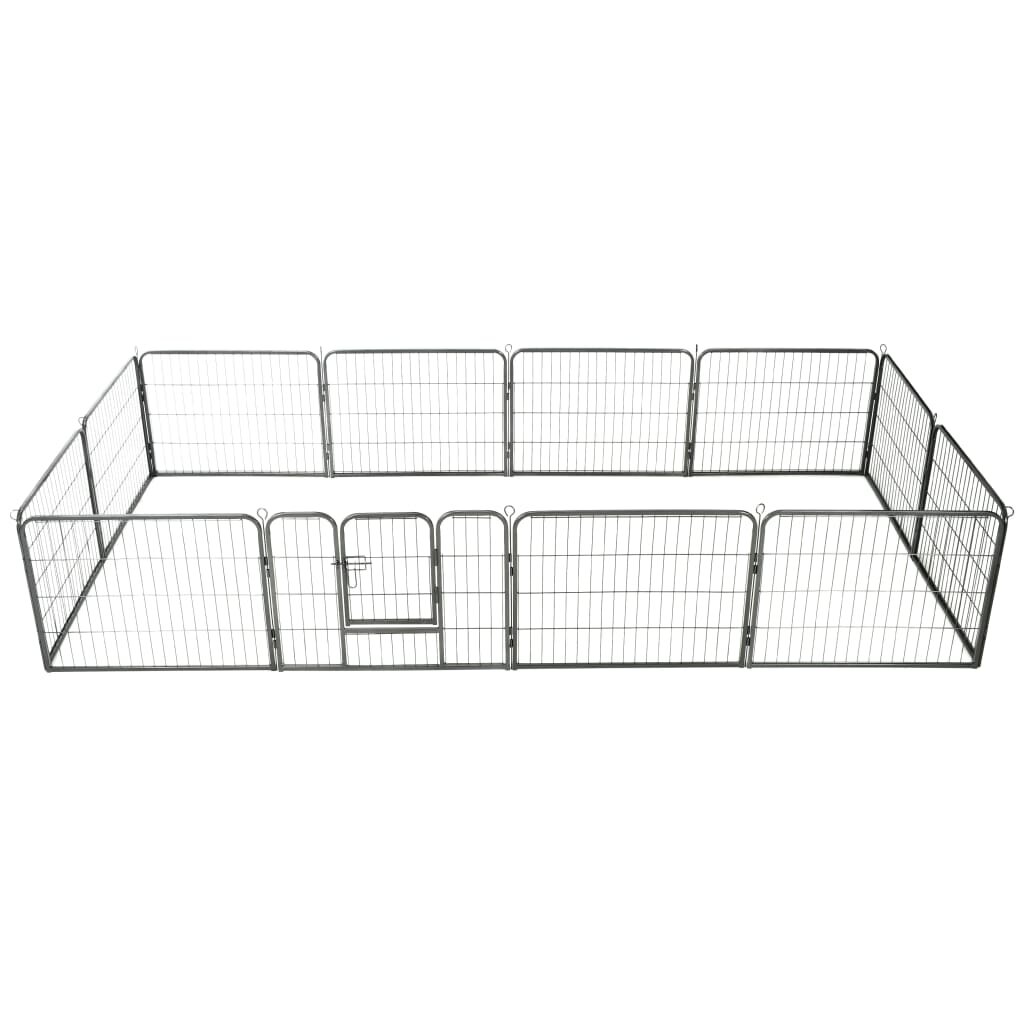 vidaXL Dog Playpen 12 Panels Steel 80x60cm Black Enclosure Run Cage Kennel